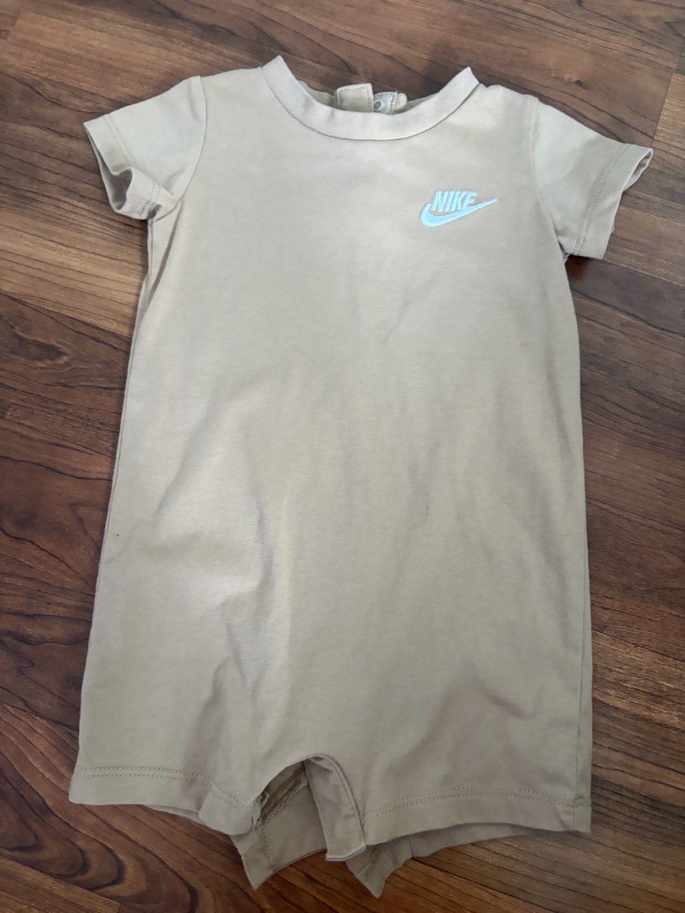 Nike baby Short Sleeve Tee Romper in Light Tan with White Logo